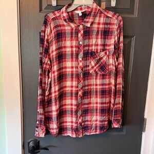 Time and Tru Red and Navy Plaid Shirt